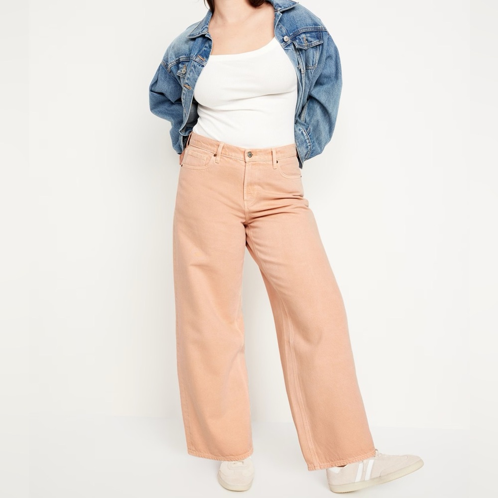 {Old Navy} "Mid Rise Baggy Wide Leg" Peach Relaxed Loose Stretch Denim Jeans